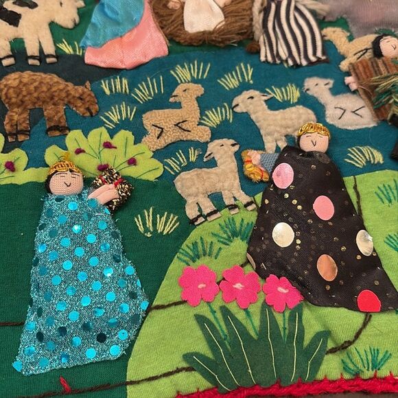 PERUVIAN Peru 3D FOLK ART Nativity  tapestry wall hanging ARPILLERA - Picture 6 of 10